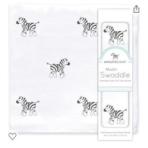 NWT Amazing Baby Muslin Swaddle Blanket, Premium Cotton, Zebra